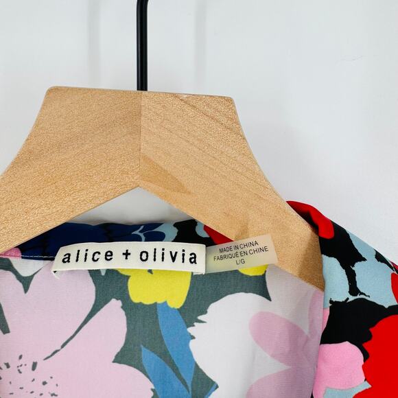 Alice + Olivia Size L Floral Pajama Style Button Down Shirt Multicolor Top - Picture 3 of 7